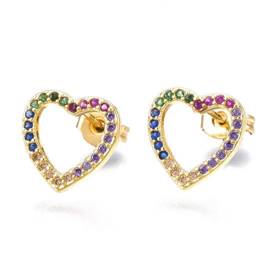 Colored CZ Diamond Heart Earrings