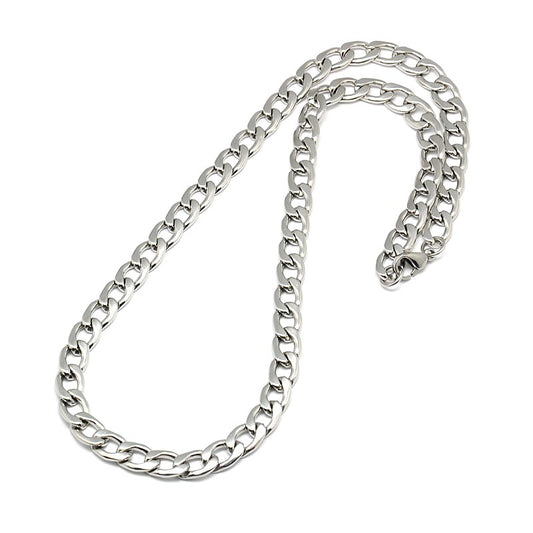 Stainless steel curb chain necklace - Silver color 55 cm - 9 mm