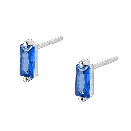 925 silver earrings rectangle diamond blue CZ