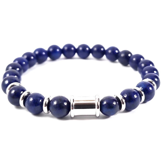 Bracelet for men or women - stainless steel natural stone 8 mm Lapis lazuli