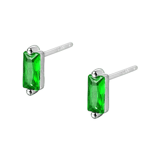 925 silver earrings rectangle diamond green CZ