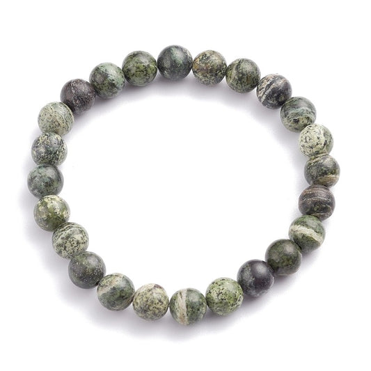 Bracelet for men or women - wood and natural stones green zebra jasper 8 mm