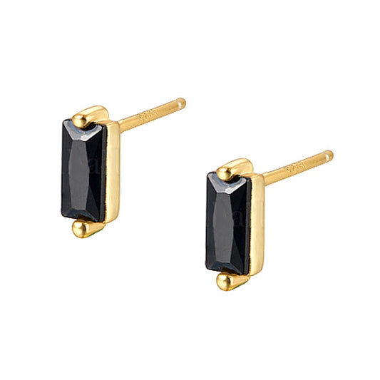 925 silver gold rectangle black CZ diamond earrings