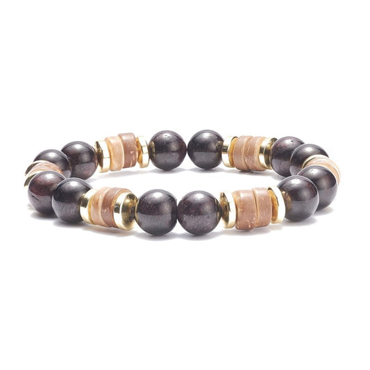 Bracelet for men or women - natural garnet stones and wood