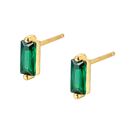 925 silver gold rectangle diamond green CZ earrings