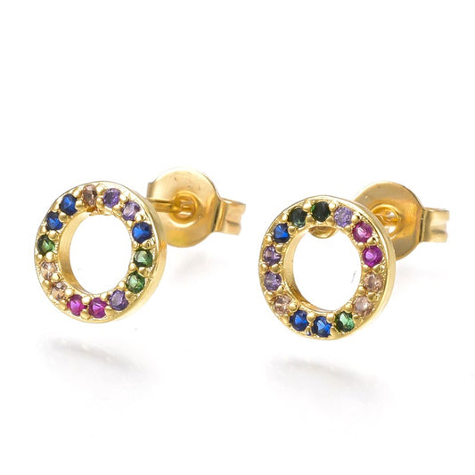 Colored CZ Diamond Circle Earrings