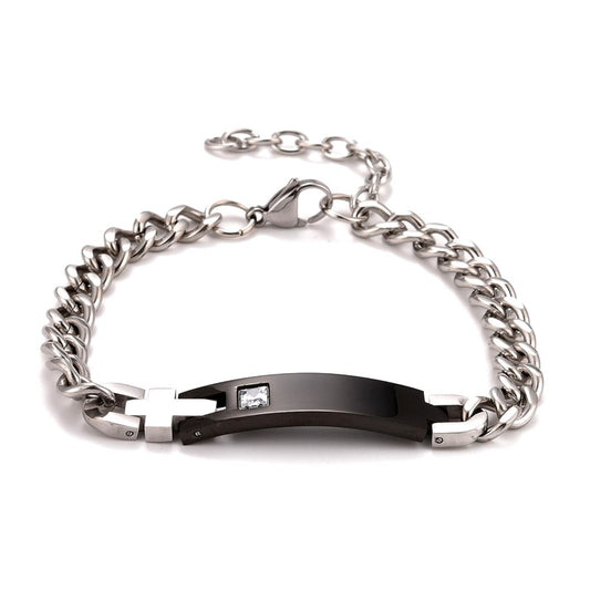 Black and silver stainless steel curb bracelet