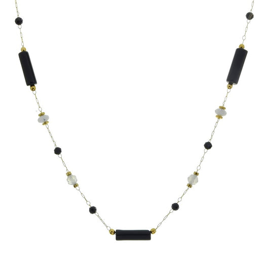 Stainless steel necklace with natural agate stone charms
