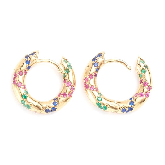 Colored CZ diamond round hoop earrings