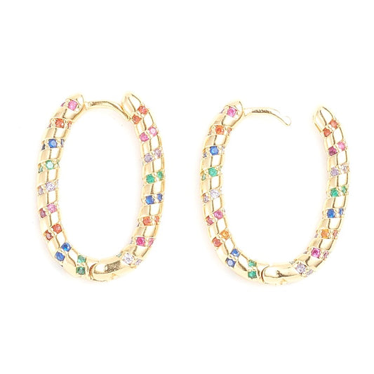 Colored CZ diamond oval hoop earrings