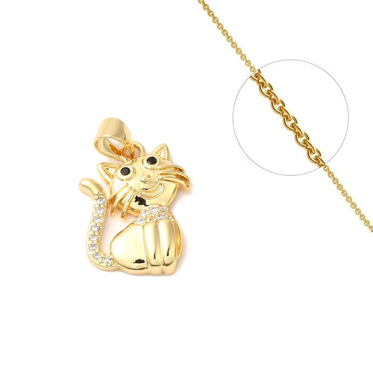 Little Cat Pendant and Chain Necklace with CZ Diamond
