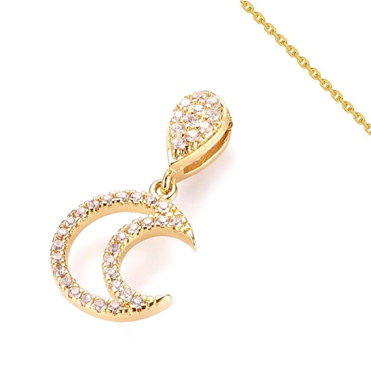 CZ Diamond Moon Pendant and Chain Necklace