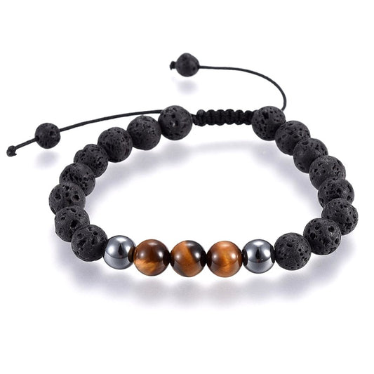 Bracelet for men or women - natural lava stones and tiger's eye