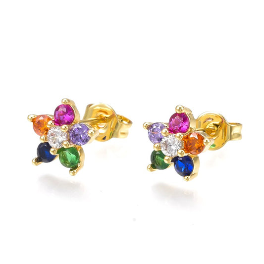 Colorful CZ Diamond Flower Earrings