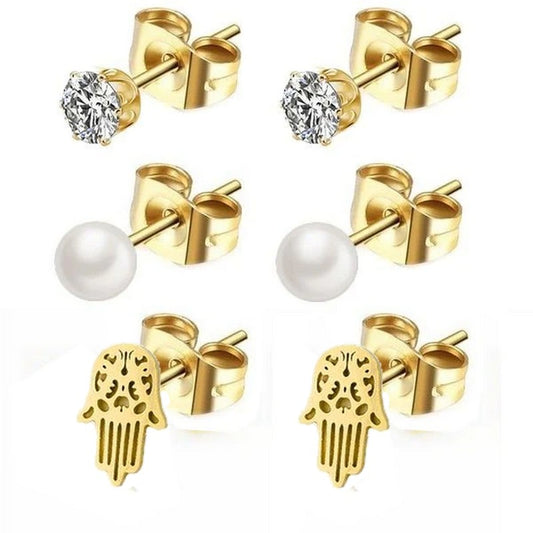 Earrings for women or children - Gold stainless steel - hand of Fatma