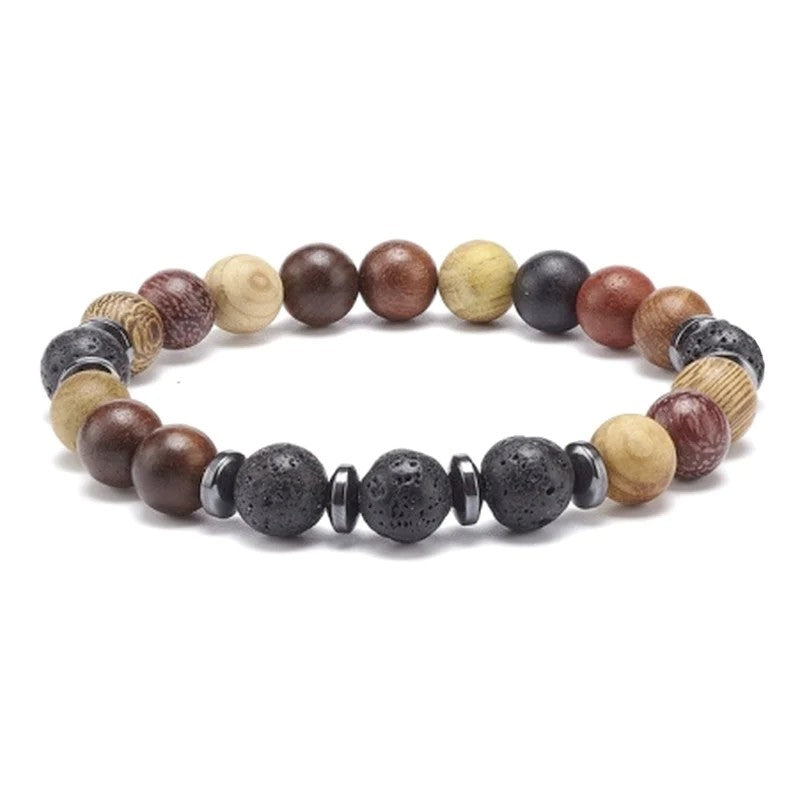 Bracelet for men or women - wood and natural lava stones
