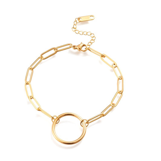 Gold circle paperclip mesh stainless steel bracelet
