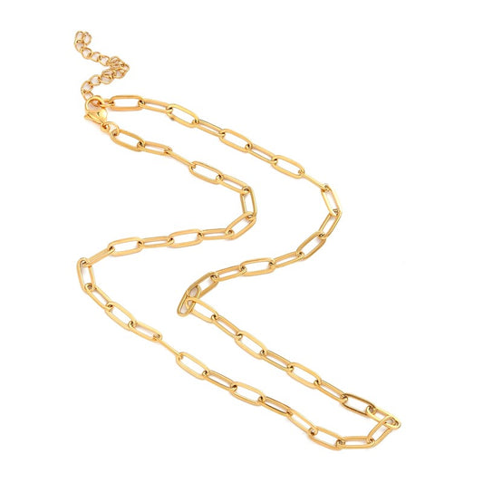 Stainless steel necklace chain with paperclip mesh - Gold color 46 cm - 4 mm