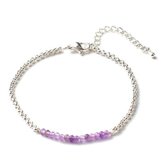 Bracelet for men or women - natural amethyst stone, stainless steel chain