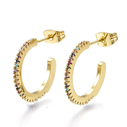 Half hoop earrings with diamond CZ set in colors 15 mm