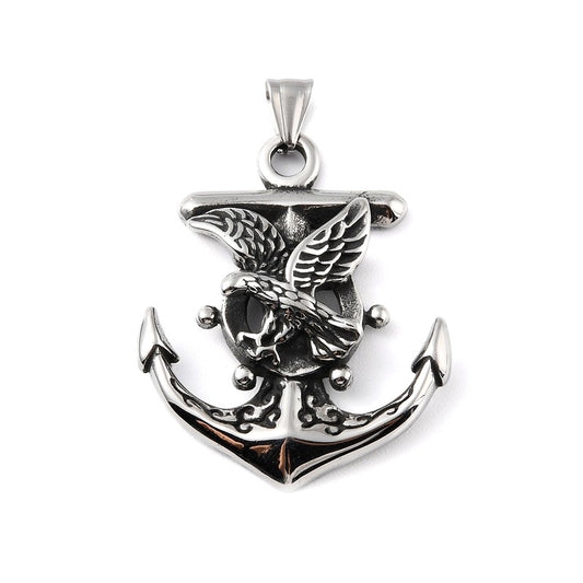 316 stainless steel pendant Gothic Rock or Biker - navy ink Eagle with leather cord