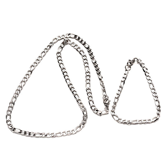 Figaro mesh stainless steel necklace and bracelet set - Silver color 5 mm