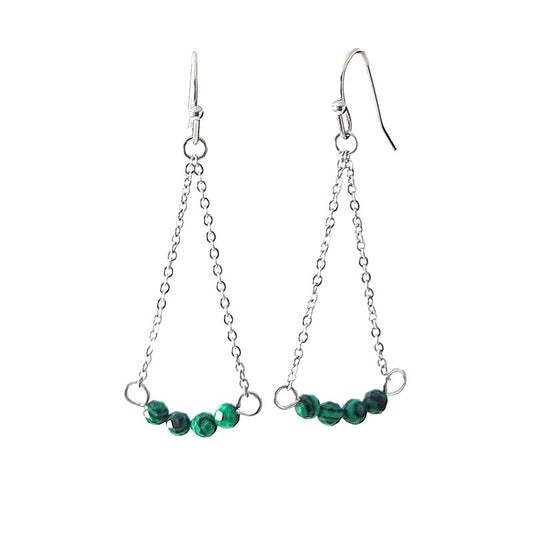 Stainless steel earrings with natural malachite stone