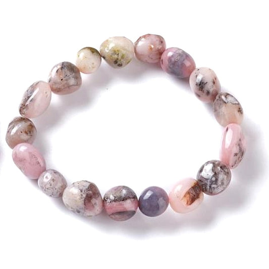Bracelet pour homme ou femme pierres naturelles roulées opale rose