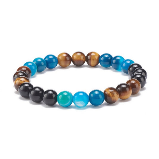 Bracelet for men or women natural stones blue tiger eye agate and onyx
