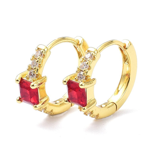 Red CZ Diamond Hoop Earrings