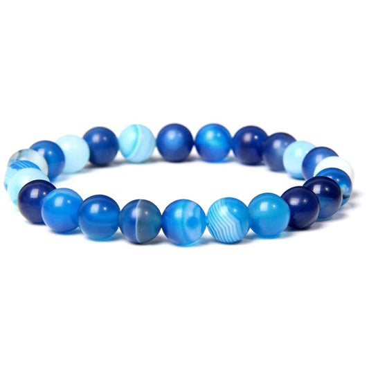 Bracelet pour homme ou femme pierres naturelles agate rayée bleu 8 mm