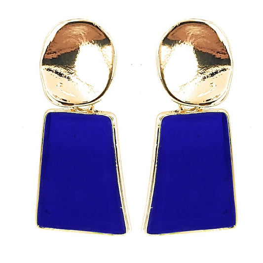 Fancy gold and navy blue drop earrings