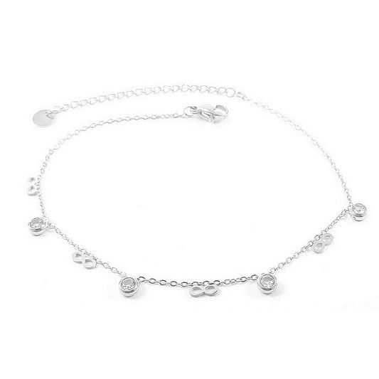Stainless steel silver infinity diamond CZ anklet