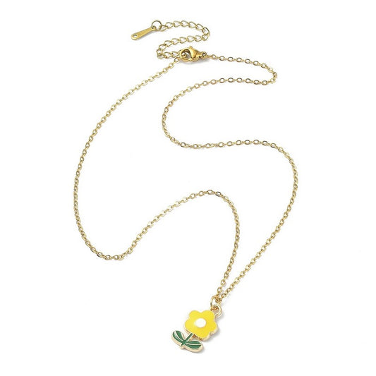 Yellow flower stainless steel necklace chain