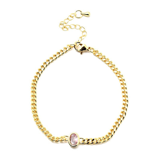 Soft gold bracelet pendant with pink oval