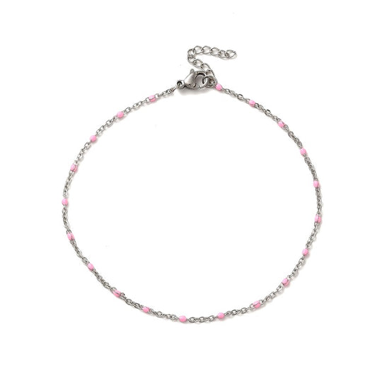 Pink enameled stainless steel bracelet