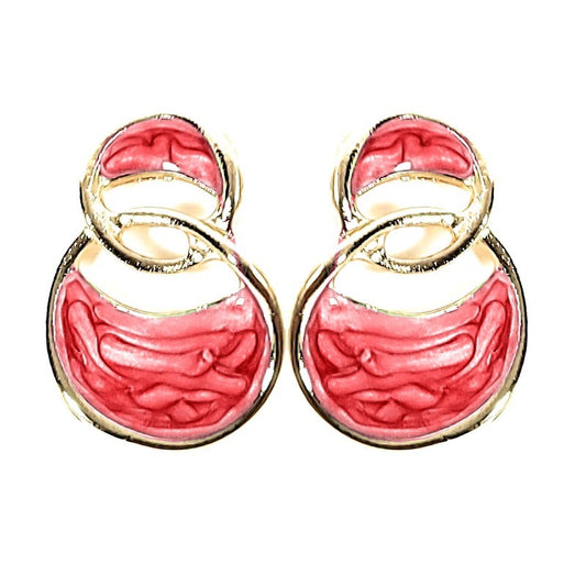 Fancy pearly earrings in gold and red color