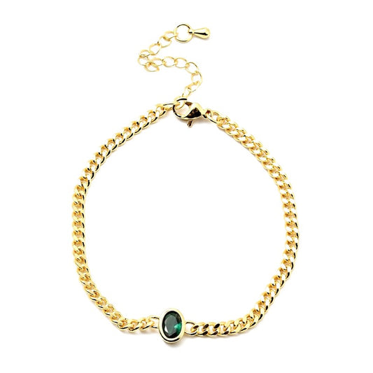 Soft gold bracelet pendant green oval