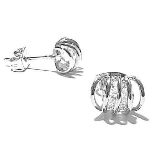 Rhodium-plated spiral earrings with CZ diamond