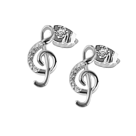 Rhodium-plated treble clef earrings