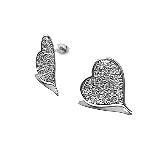 Rhodium-plated heart earrings