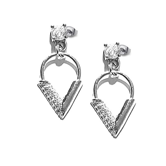 Rhodium-plated CZ diamond drop earrings