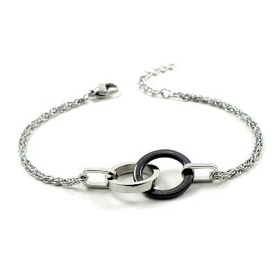 Bracelet acier et céramique - 2 anneaux - anthracite