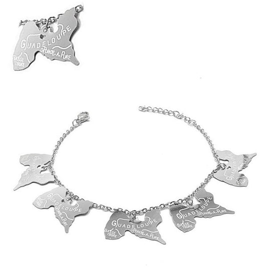 Bracelet pour femme - Acier 316 argenté - Chaine et motifs "Guadeloupe"