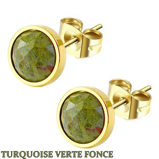 Boucles d'oreilles pour femme - Acier & Pierre - Turquoise verte