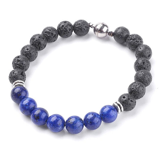 Bracelet fantaisie pierre naturelle perle de lave et lapis lazuli 8mm