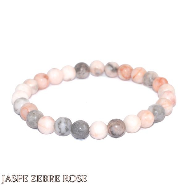 Bracelet de perle en pierre naturelle de jaspe rose zébrée 8mm