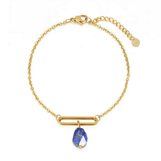 Bracelet acier 316 inoxydable ovale avec pierre naturelle lapis lazuli