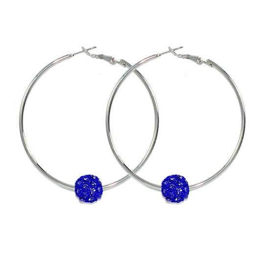 Boucles d'oreilles fantaisie Créoles perle shamballa bleu