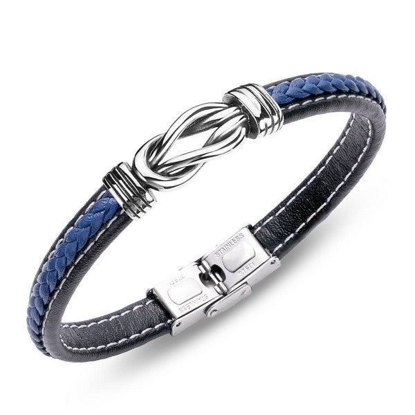 Bracelet homme acier entrelacé cuir bleu – Bijouxmode